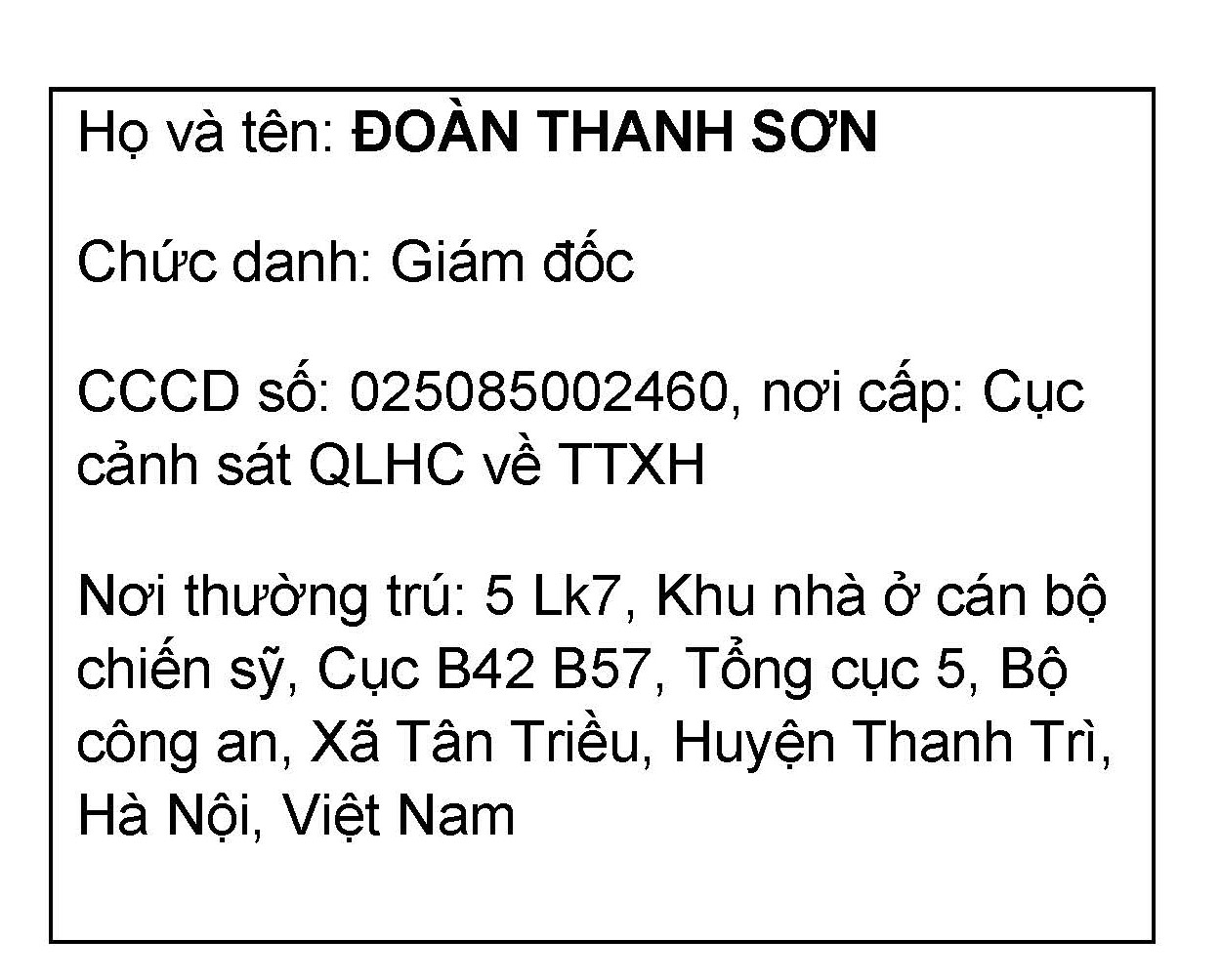 THÔNG TIN NGƯỜI ĐẠI DIỆN PHÁP LUẬT